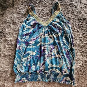 Women's Eyeshadow Sheer Tank Top Blue Purple White Gold Size 2x
